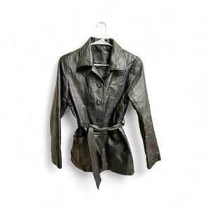 Serge Platini Genuine Leather Jacket Black Belted Medium Italy Style